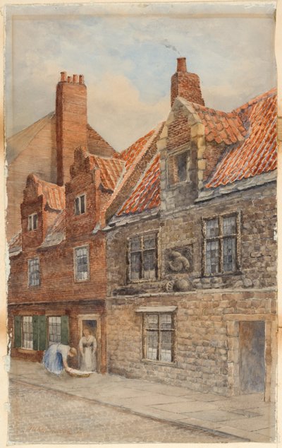 The Dolphin House, Low Friar Street, Newcastle upon Tyne (kropsfarve, blyant og wc på papir) af John Atlantic Stephenson