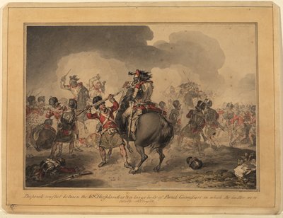42nd Highlanders at Waterloo, 1815 (pen & blæk wc på papir) af John Augustus Atkinson