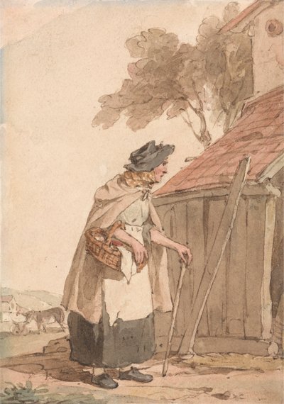 En gammel kvinde, der bærer en kurv af John Augustus Atkinson