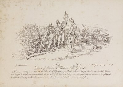 Oberstløjtnant William Millers død fra 1. garde i slaget ved Quatre Bas af John Augustus Atkinson