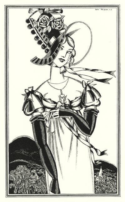 Illustration til Don Juan af Lord Byron: A Bonnet, som det smukke køn bærer (litho) af John Austen