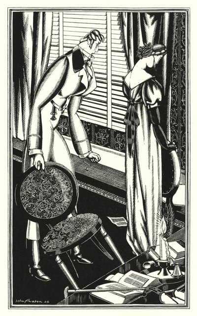 Illustration til Don Juan af Lord Byron: Don Jose og hans dame skændtes, hvorfor? (litho) af John Austen