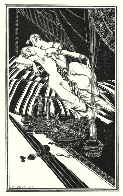 Illustration til Don Juan af Lord Byron: Haidee og Juan var ikke gift, fejlen var deres, ikke min (litho) af John Austen