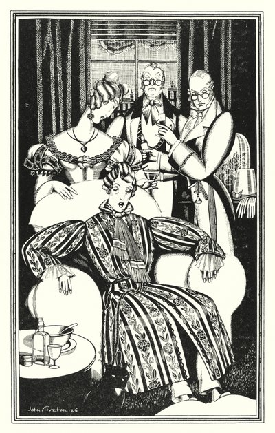 Illustration til Don Juan af Lord Byron: Jeg ved ikke, hvordan det var, men han blev syg (litho) af John Austen