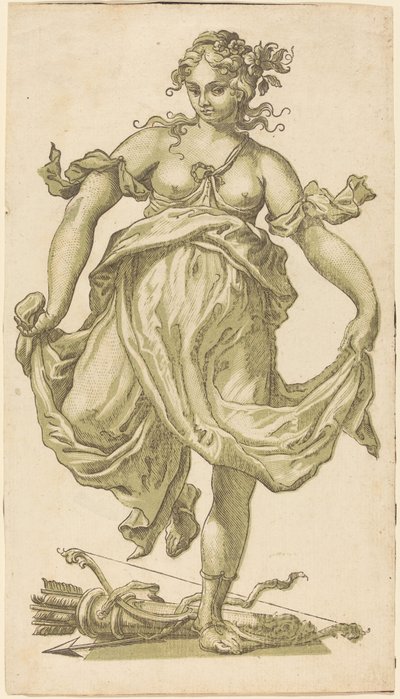 Dansende nymfe med bue og pile af John Baptist Jackson