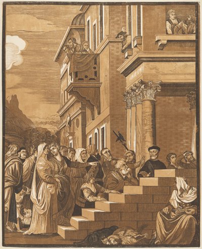 Præsentation af jomfruen i templet (midterpanel) af John Baptist Jackson after Titian