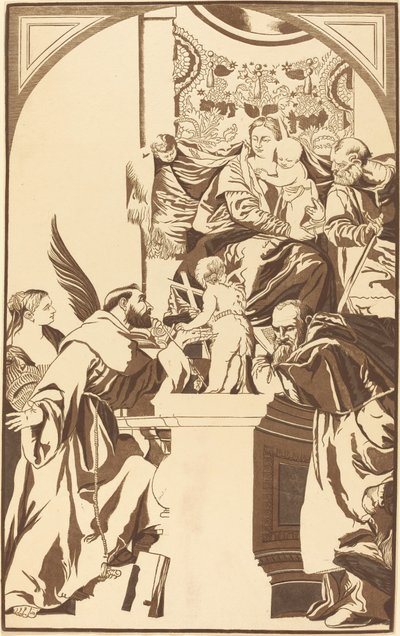 Hellige familie og fire hellige af John Baptist Jackson after Veronese