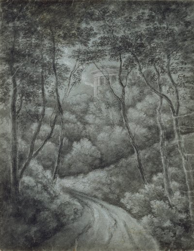 Landskab med en sti gennem en skov og et klassisk tempel, slutningen af det 18. århundrede. af John Baptist Malchair