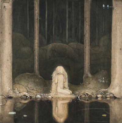 Prinsesse Tuvstarr sidder der stadig længselsfuldt og kigger ud i vandet, 1913 af John Bauer