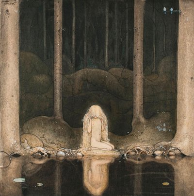 Prinsesse Tuvstarr ser på søens vand med nostalgi af John Bauer
