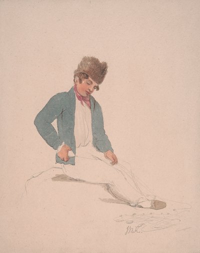 Portræt af en ungdom i en pelshat af John Baverstock Knight