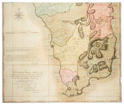 Plan over øen Dominica fastlagt ved faktisk opmåling under ledelse af de ærede kommissærer for salg af jord på de afståede øer af John Byres Chief Surveyor 1776. af John Bayly