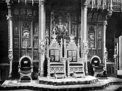 The Royal Throne, House of Lords, Westminster, c1905. af John Benjamin Stone