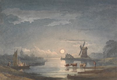 Måneskin ved floden nær Brugge af John Berney Crome