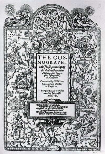 Titelblad for Det kosmografiske glas, 1559 af John Bettes
