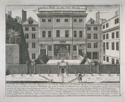 Udsigt over Justice Hall, Old Bailey, ca. 1740 af John Bowles