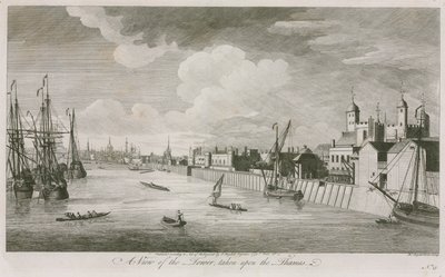 Et billede af Tower of London taget fra Themsen af John Boydell