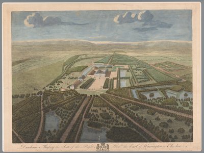 Udsigt over Dunham Massey i Cheshire Dunham Massey the Seat of the Right Hon:ble the Earl of Warrington i Cheshire (titel på objektet) af John Boydell
