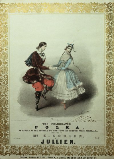 The Celebrated Polka, sangark, 1840 (farve litho) af John Brandard