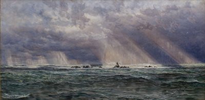 En nordvestlig kuling ud for Longships Lighthouse, 1873. af John Brett