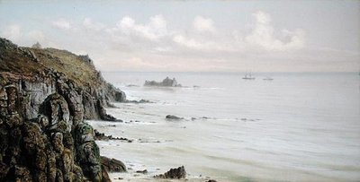 En klippekystlinje (olie om bord) af John Brett