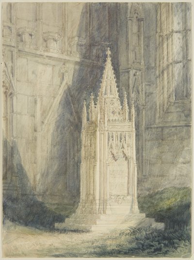 Design til Chatterton Cenotaph i St Mary Redcliffe Church (akvarel og kropsfarve over blyant, med kridt og ridser ud, på papir) af John Britton