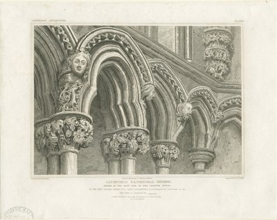 Interiør af Lichfield Cathedral - Arches in Chapter House: gravering, nd [c 1819] (print) af John Britton