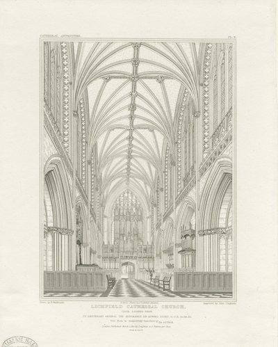 Interiør af Lichfield Cathedral - Kor: gravering, nd [c 1820] (tryk) af John Britton