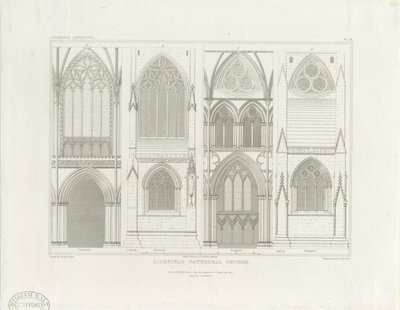 Interiør af Lichfield Cathedral - Skib og Kor: gravering, nd [c 1819] (tryk) af John Britton