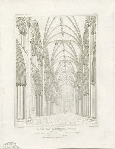 Interiør af Lichfield Cathedral - Nave: gravering, og [c 1819] (tryk) af John Britton