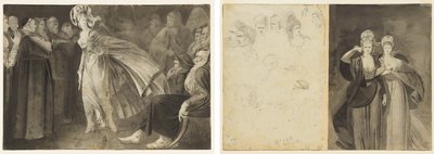 Kvinde, der står blandt brødrene (recto) Skitser af hoveder (verso, venstre); To kvinder (omvendt, højre) af John Brown