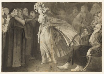 Kvinde stående blandt brødrene recto, ca. 1770-1775. af John Brown