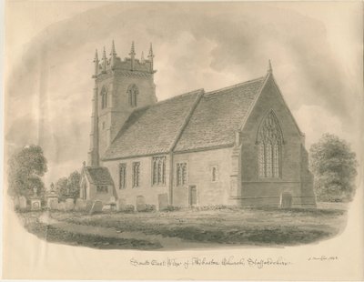Adbaston Church: sepia drawing, 1843dani af John Buckler