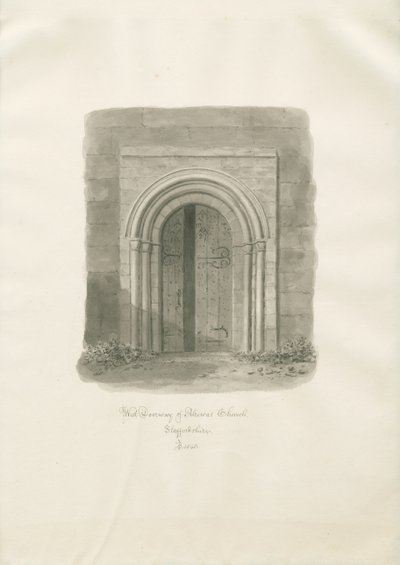 Alrewas Kirke - West Doorway: sepia tegning af John Buckler