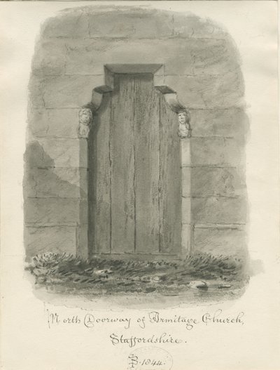 Armitage Church - North Doorway: sepia tegning af John Buckler