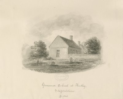 Audley Grammar School: sepia tegning af John Buckler