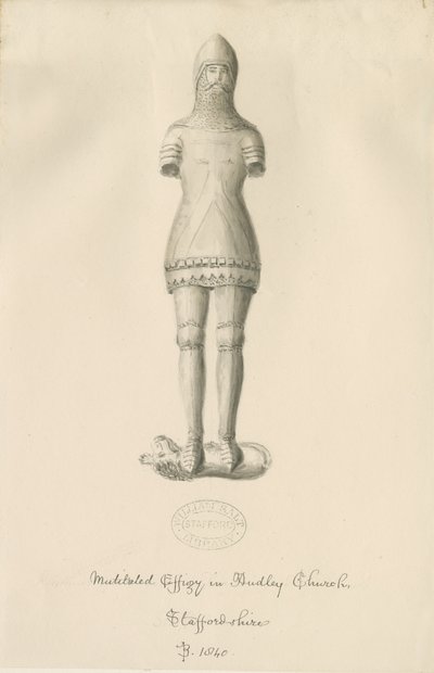 Audley Monuments - "Audley Knight": sepia tegning, 1840 af John Buckler