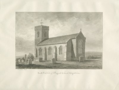 Bagnall Kirke: sepia tegning, 1848 af John Buckler