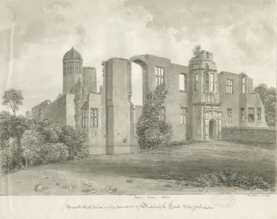 Biddulph Hall (gammel): sepia tegning af John Buckler