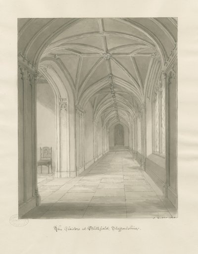 Blithfield Hall - Cloisters: sepia tegning af John Buckler