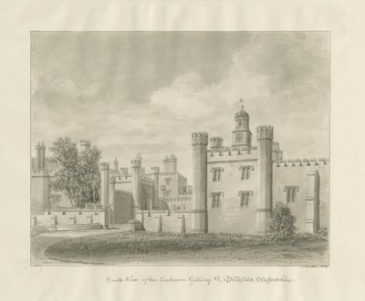 Blithfield Hall: Sepia tegning af John Buckler