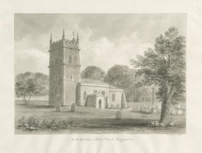 Blore Kirke: sepia tegning, 1847 af John Buckler