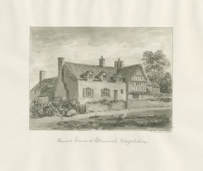 Bloxwich - gammelt hus: sepia tegning af John Buckler