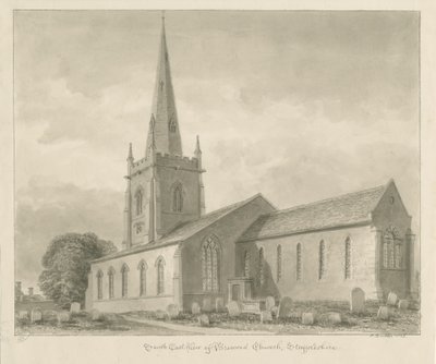 Brewood Church: sepia tegning af John Buckler