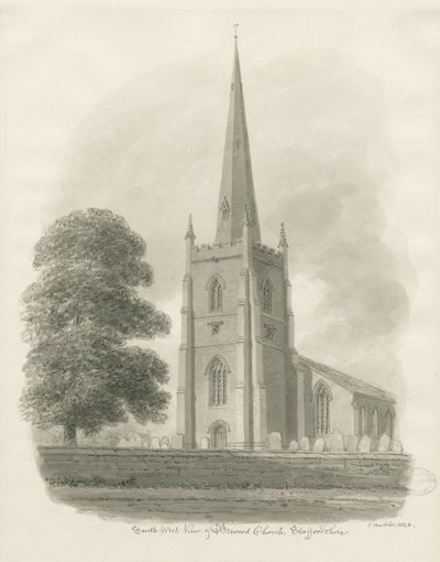 Brewood Church: sepia drawing, 1843dani af John Buckler