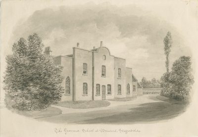 Brewood Grammar School: sepia-tegning, nd [c 1842] (tegning) af John Buckler