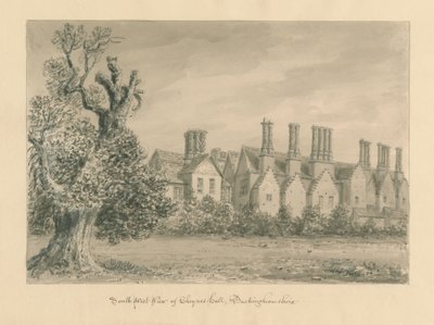 Buckinghamshire - Chenies Hall: sepia drawing, 1824dani af John Buckler