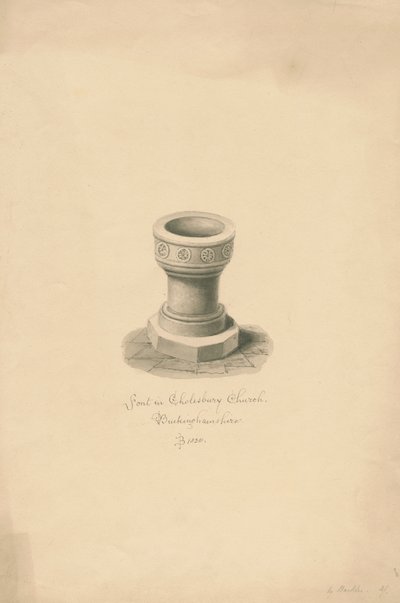 Buckinghamshire - Cholesbury Church: sepia tegning af John Buckler