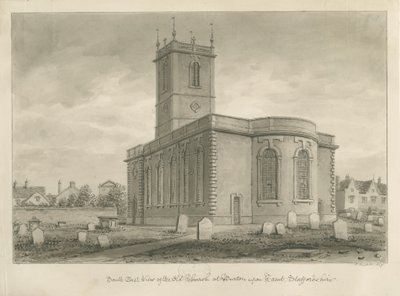 Burton-upon-Trent - Old Church: sepia-tegning af John Buckler