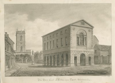 Burton-upon-Trent - Rådhus: sepia-tegning af John Buckler